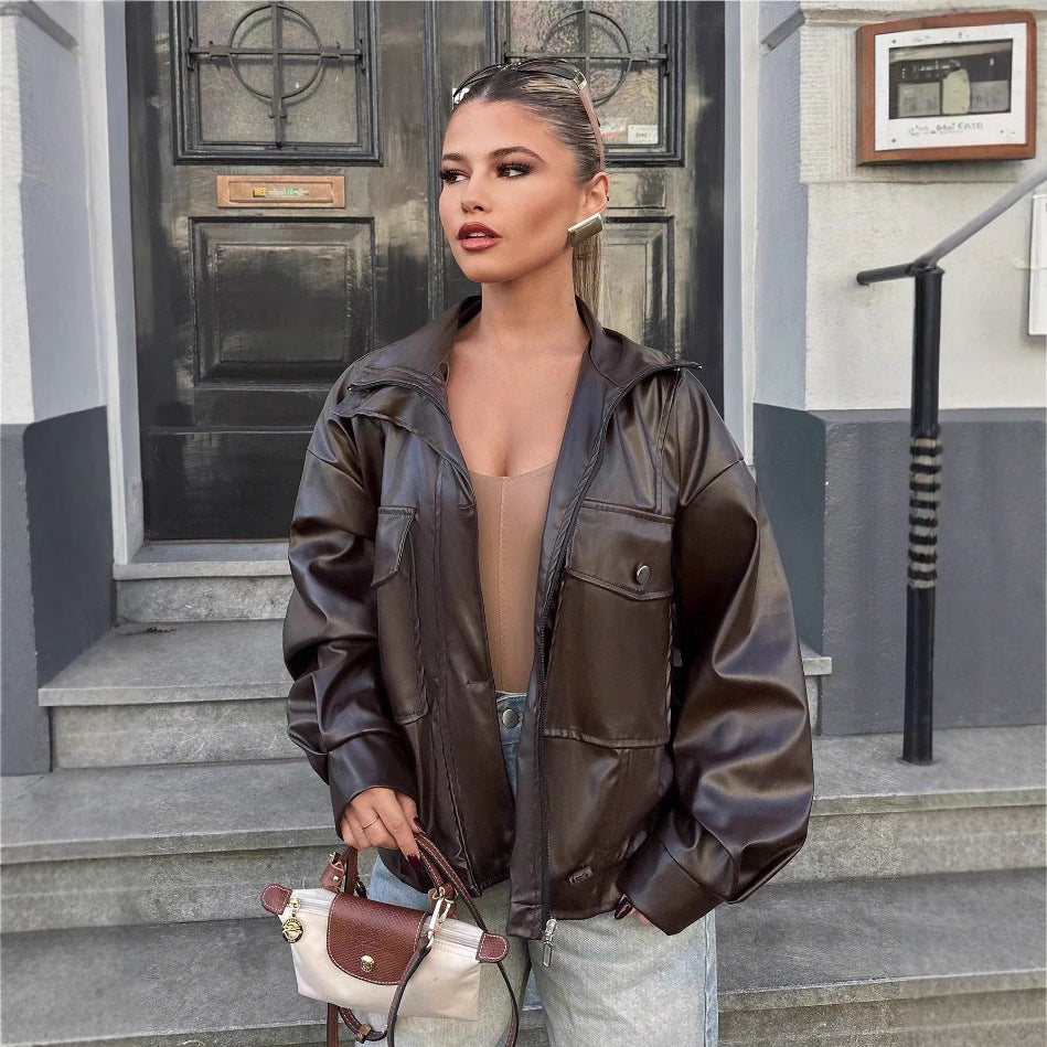 Damen lässige Oversized-Jacke mit großen Taschen EB