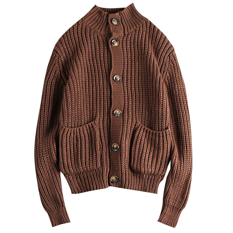 Damen Strickjacke mit großen Taschen und Knopfverschluss EB