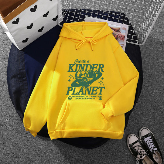 Unisex nan oversized Kapuzenpullover mit Statement-Print "Kinder Planet", Kängurutasche und weichem Futter EB