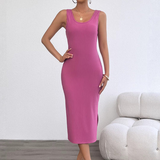 Damen figurbetontes Midi-Kleid aus Rippstrick mit Spaghettiträgern EB