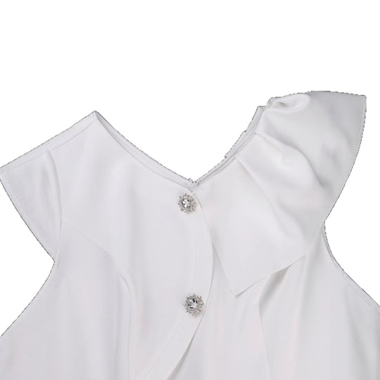Damen elegantes Wickelkleid mit Rüschenkante und funkelnden Knopfdetails EB