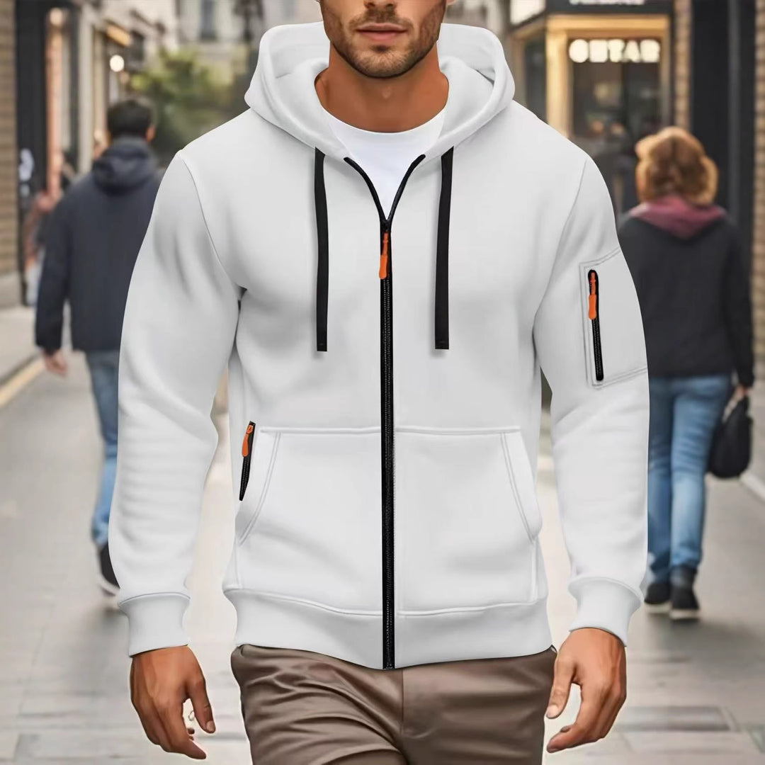 Herren nan funktionale Kapuzenjacke mit durchgehendem Reißverschluss, Ärmeltasche und elastischen Bündchen EB