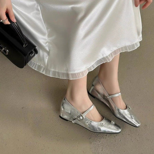 Damen modische Mary Jane Ballerinas mit eleganter Breite und verziertem Design EB
