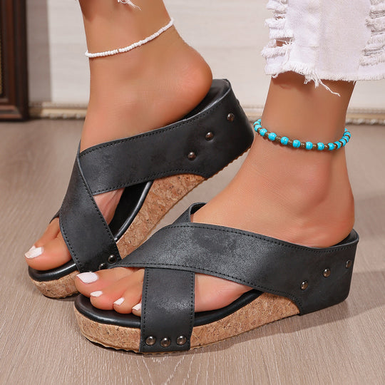Damen Wedge-Sandaletten mit verstellbaren Riemen und rutschfester Korksohle EB