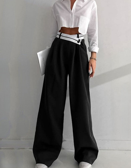 Damen Modische Palazzo-Hose mit asymmetrischem Bund EB