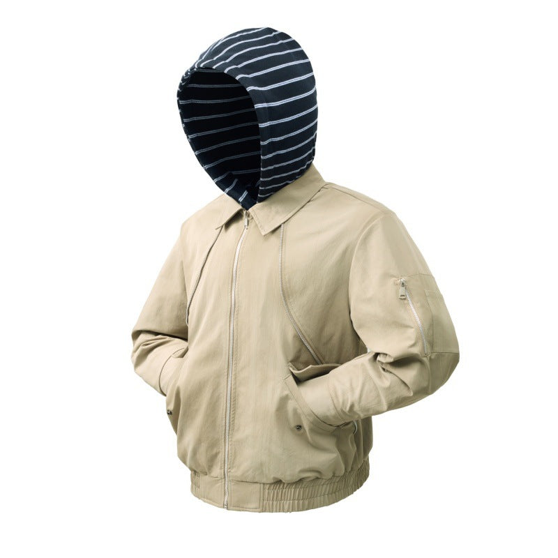 Herren leichte Bomberjacke mit gestreifter Kapuzeninnenjacke, elastischem Saum und Utility-Ärmeltasche EB