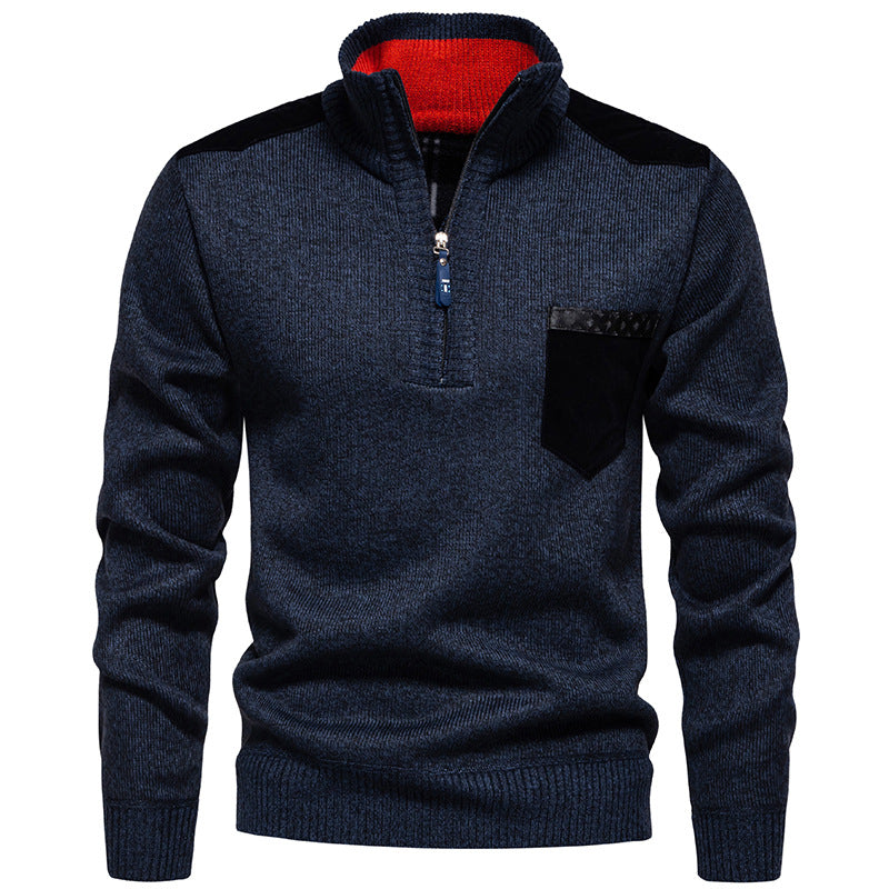 Herren Stehkragenpullover mit kontrastierenden Details und praktischen Taschen EB