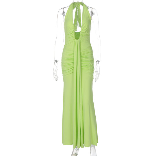 Damen Elegantes Maxikleid mit tiefem Ausschnitt und raffinierten Rüschendetails EB