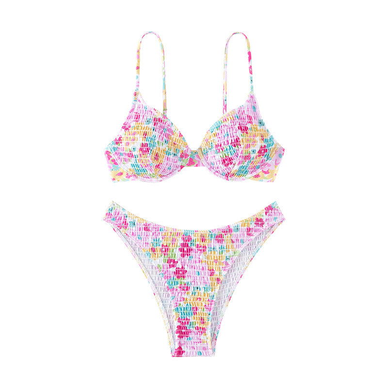 Damen Bunte Push-Up-Bikini mit floralem Design EB