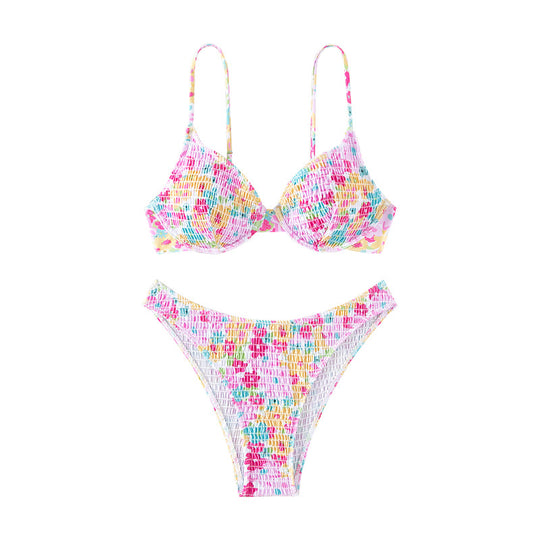 Damen Bunte Push-Up-Bikini mit floralem Design EB