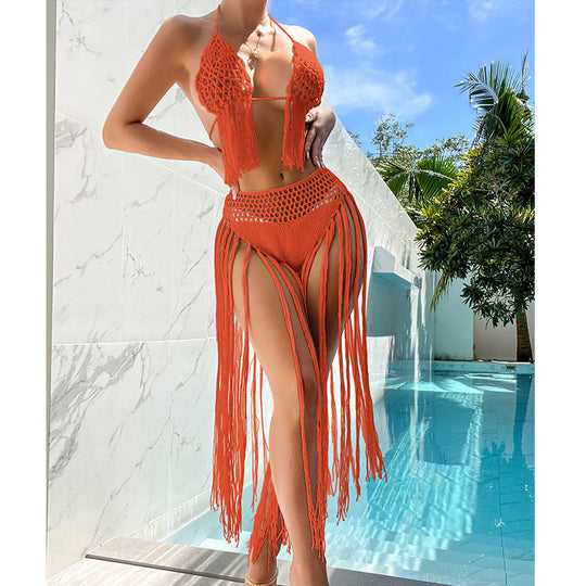 Damen Häkel-Bikini-Set mit fransigen Akzenten und einzigartigem Schnitt EB