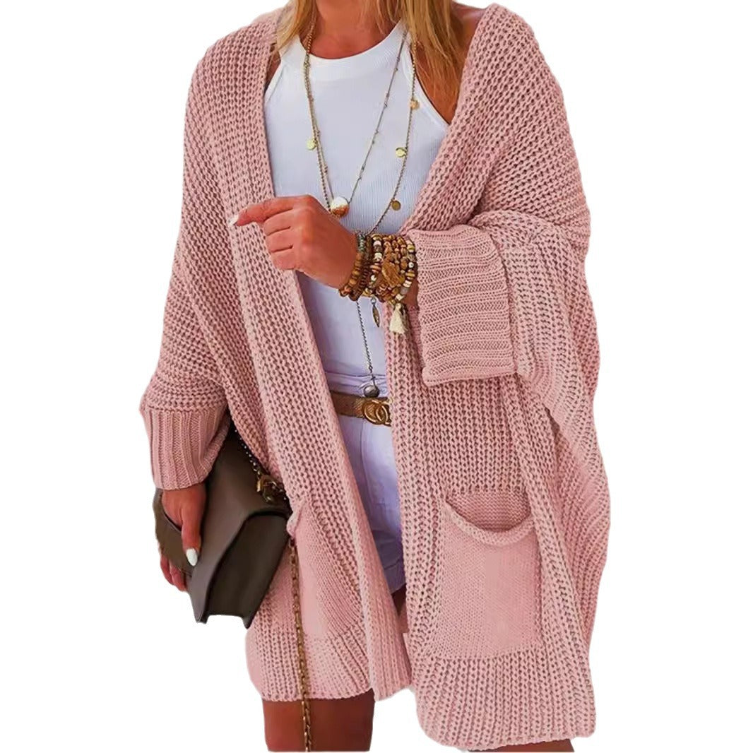 Damen Lässiger Strickcardigan mit praktischen Taschen und voluminösen Ärmeln EB