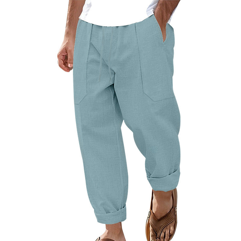Herren lockere Leinen-Hose mit Seitentaschen Heidi-Mode