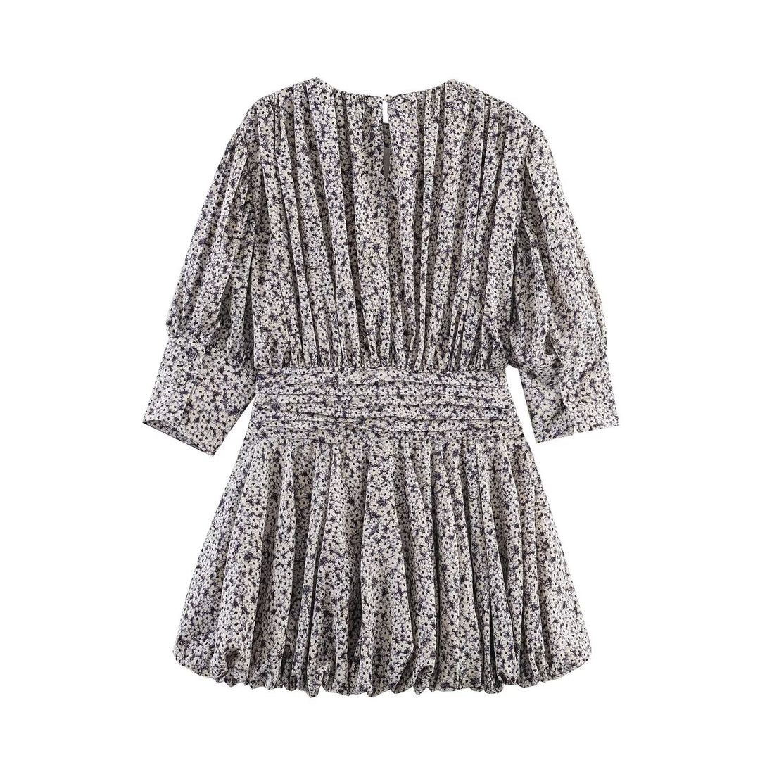 Damen Blumenkleid mit raffinierten Volants und elastischem Taillenbund EB
