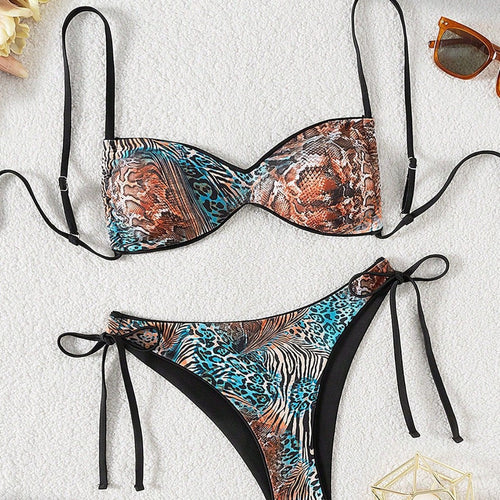 Damen Push-Up Bikini mit raffiniertem Animal-Print und verstellbaren Trägern EB