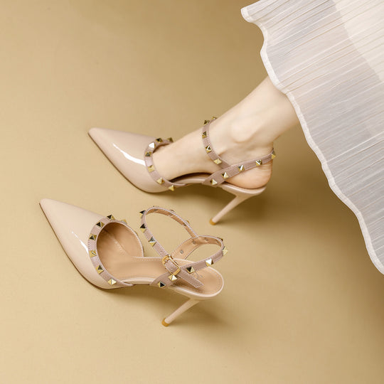 Damen elegante Slingback-Pumps mit modischer Riemen- und Nietenapplikation EB