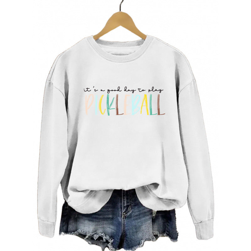 Damen lässiger Sweatshirt mit buntem Pickleball-Druck EB