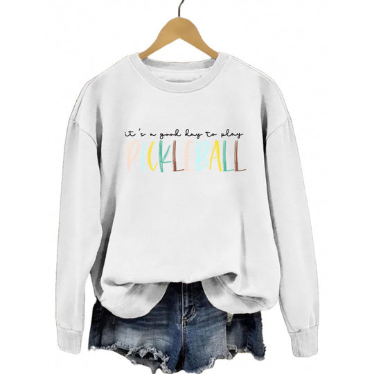 Damen lässiger Sweatshirt mit buntem Pickleball-Druck EB