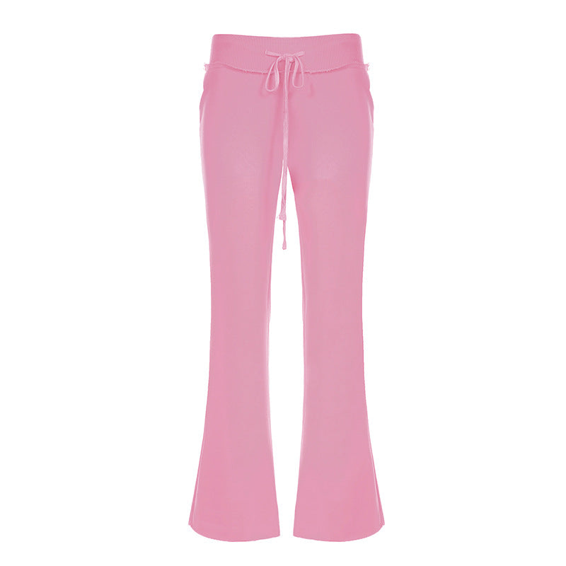 Damen nan taillierte Jersey-Flared-Loungehose mit Bindeband, hohem Komfortbund und seitlichen Eingrifftaschen EB