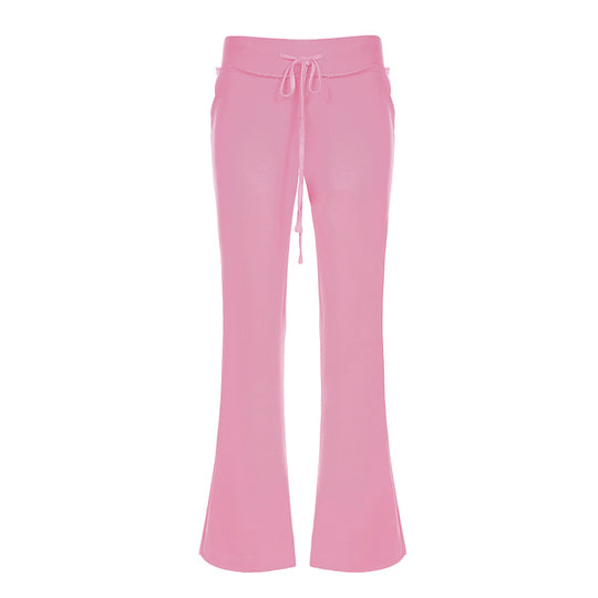 Damen nan taillierte Jersey-Flared-Loungehose mit Bindeband, hohem Komfortbund und seitlichen Eingrifftaschen EB