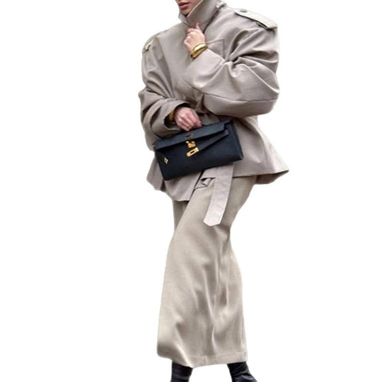 Damen Oversized Trenchcoat mit hochgeschlossenem Kragen und weiten Ärmeln EB
