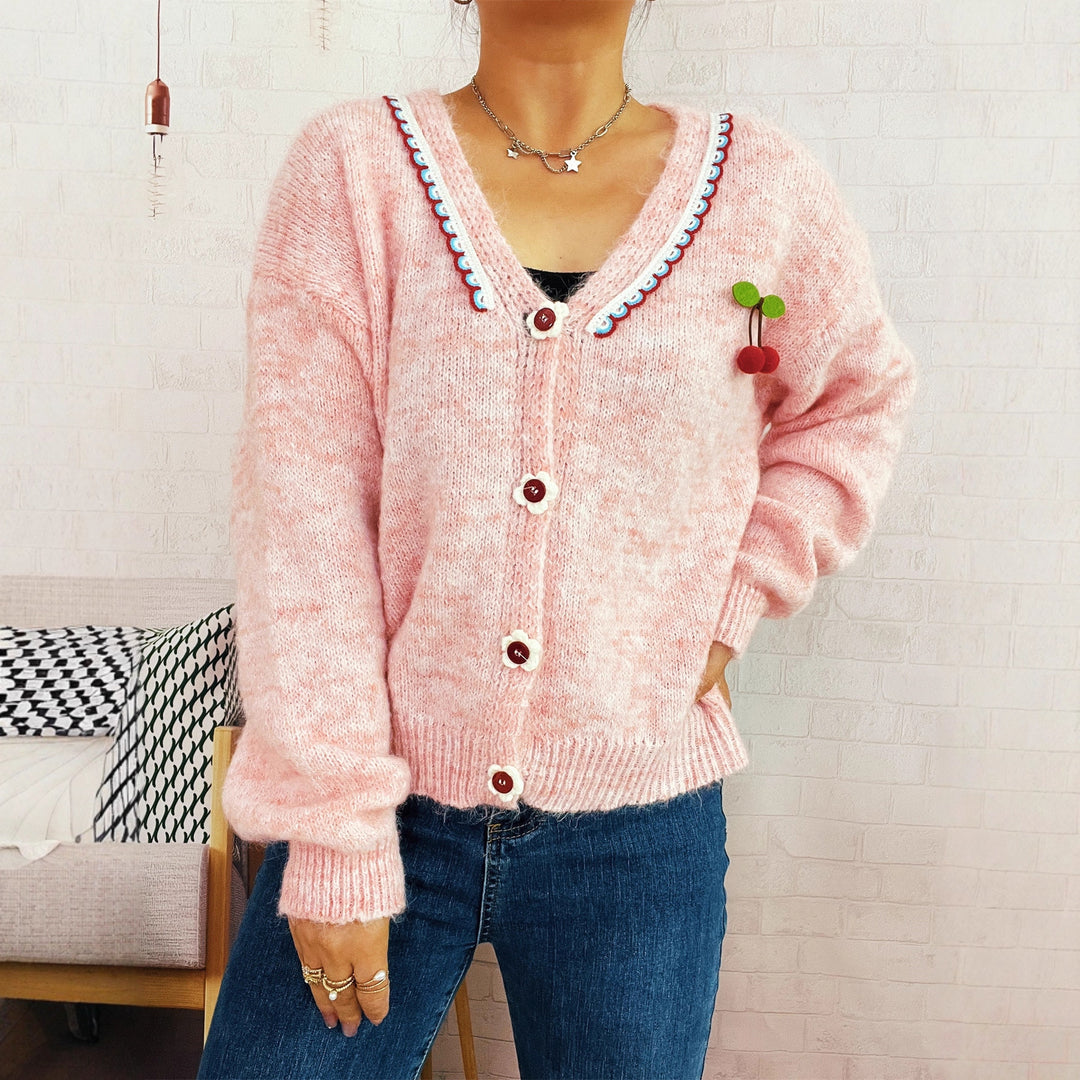 Damen verspielte Strickjacke mit buntem Knopfdesign und hohem Komfort EB