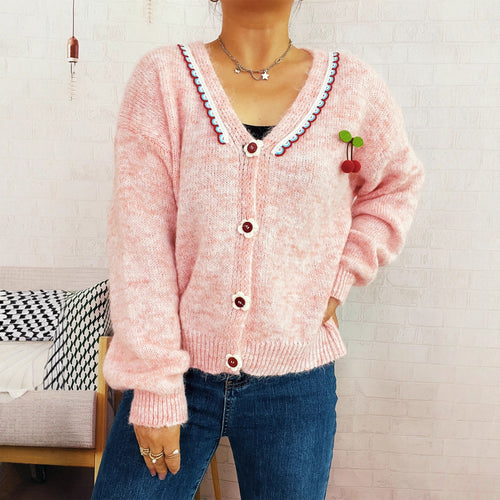 Damen verspielte Strickjacke mit buntem Knopfdesign und hohem Komfort EB