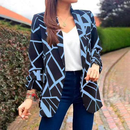 Damen Blazer mit modernem geometrischen Muster und lässiger Passform EB