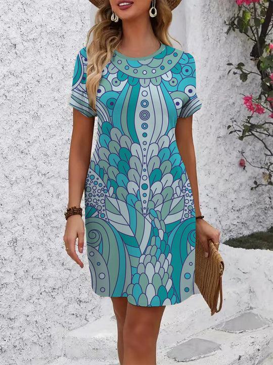 Damen Stilvolles Blusenkleid mit abstraktem Muster EB