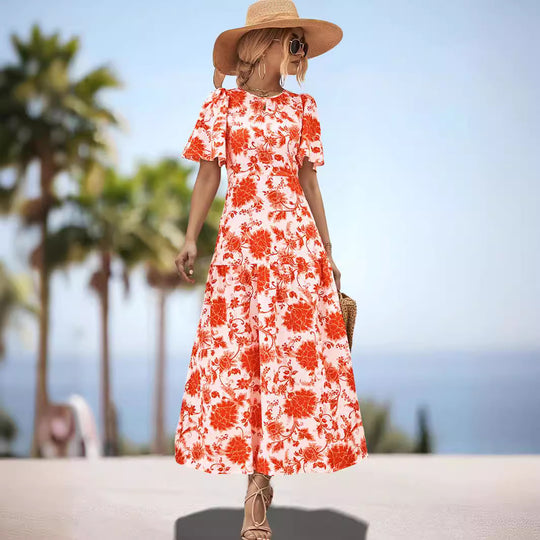 Damen Maxikleid mit floralem Print und eleganter Raffung EB