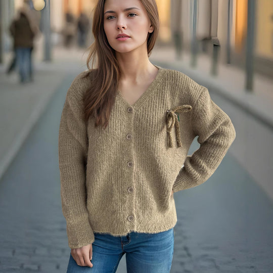 Damen Cardigan mit feinem Strukturmuster und dekorativen Knopfdetails EB
