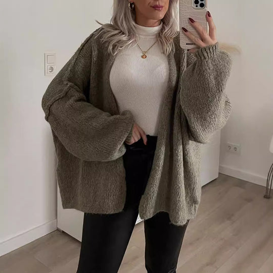 Damen Gemusterter Cardigan aus weichem Kuschelmaterial EB