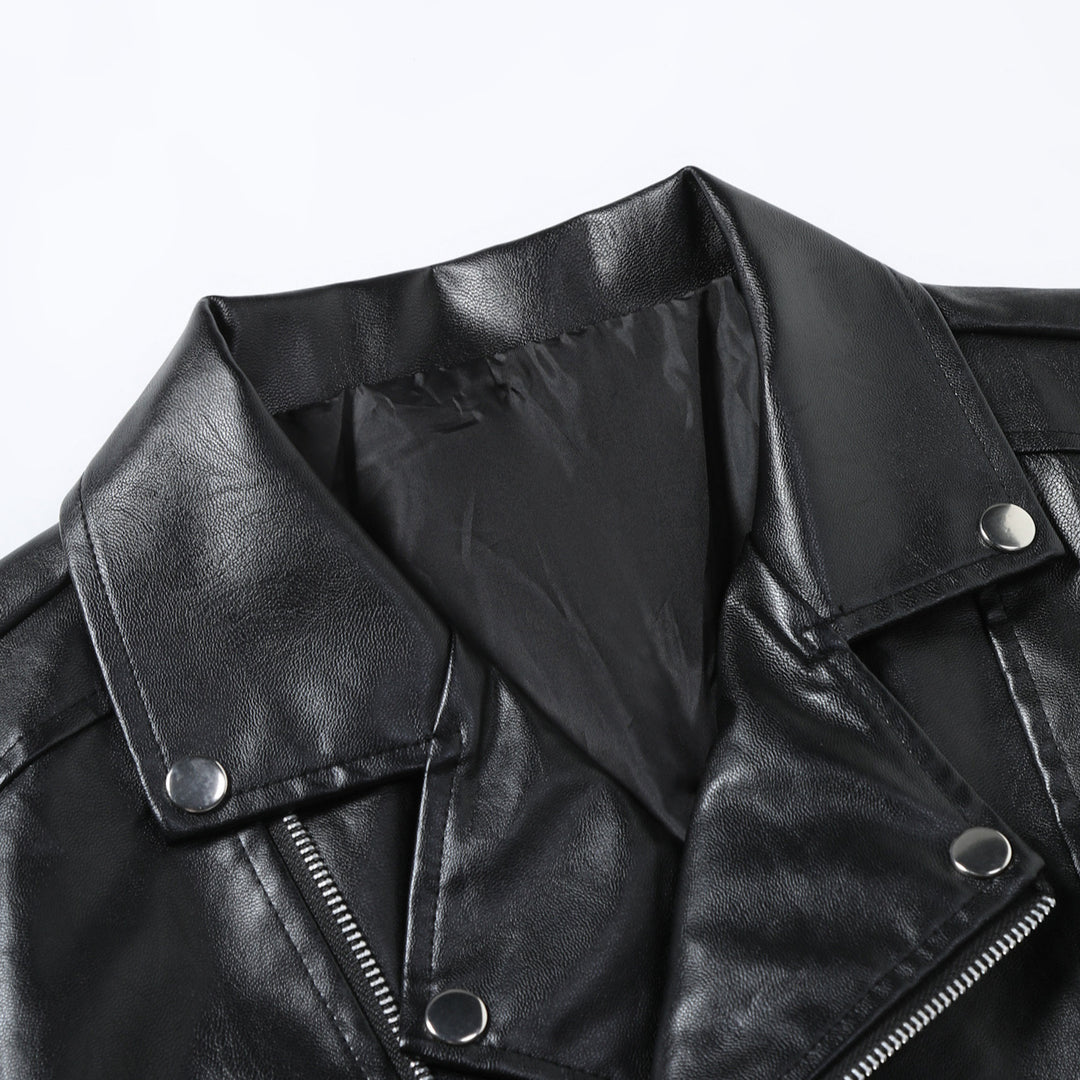 Herren Kunstleder Motorradjacke mit Reißverschluss EB