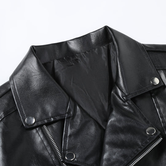 Herren Kunstleder Motorradjacke mit Reißverschluss EB