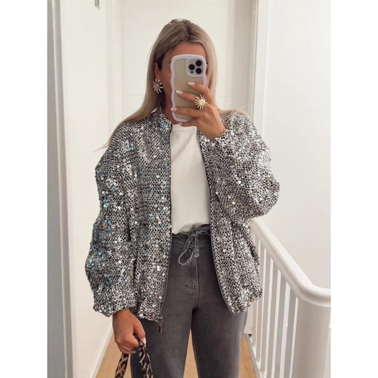 Damen Funkelnde Paillettenjacke mit lässigem Schnitt EB