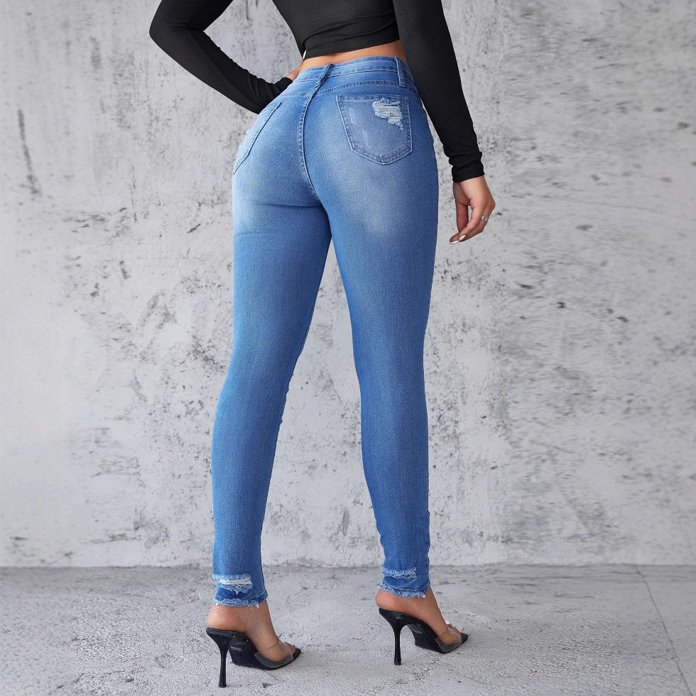 Damen Skinny Jeans mit modischen Ripped-Details und hohem Bund EB