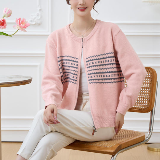 Damen Strickjacke mit Reißverschluss und nordischen Mustern EB