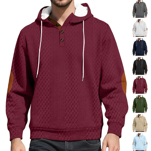 Herren nan Diamond-Struktur Kapuzenpullover mit Kurzknopfleiste, gesteppter Kapuzeninnenkante und Wildleder-Ellbogenpatch EB