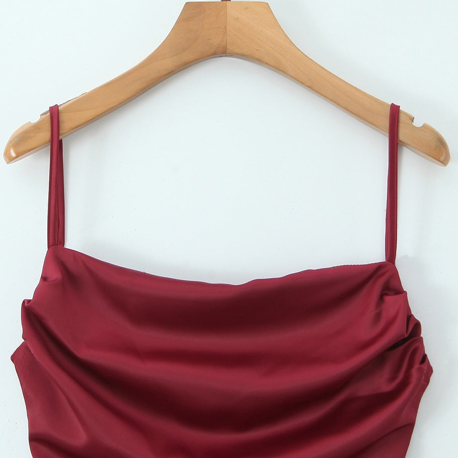 Damen Satin Abendkleid mit Drapé-Ausschnitt EB