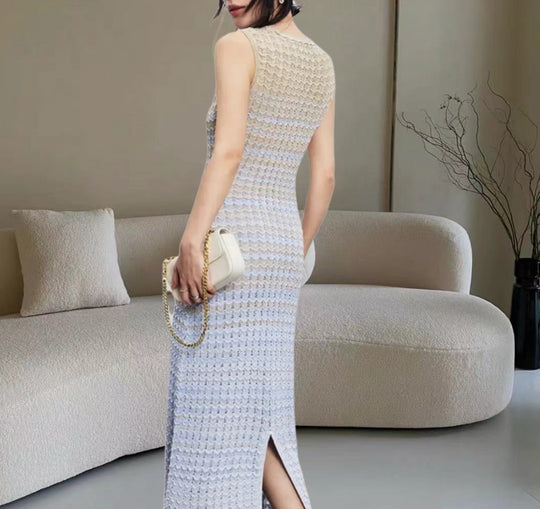 Damen Strick-Maxikleid mit seitlichem Schlitz und elegantem Muster EB