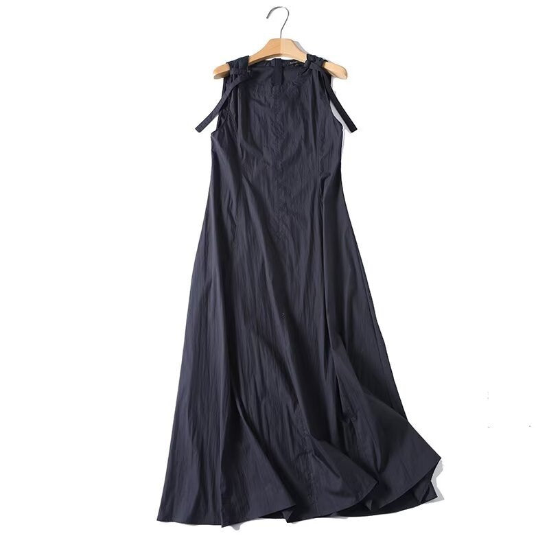 Damen luftiges Maxi-Kleid mit Spaghetti-Trägern und voluminösem Saum EB