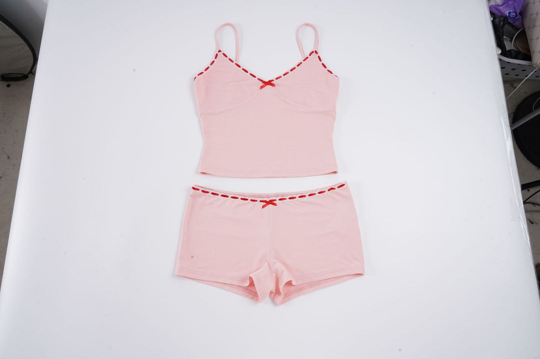 Damen Schlaf-Set mit Spaghetti-Trägern und zartem Design EB