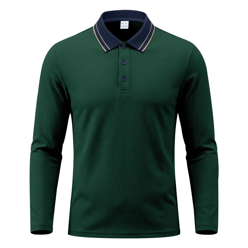 Herren nan langärmeliges Piqué-Poloshirt mit kontrastkragen und dreifach geknöpfter Leiste EB