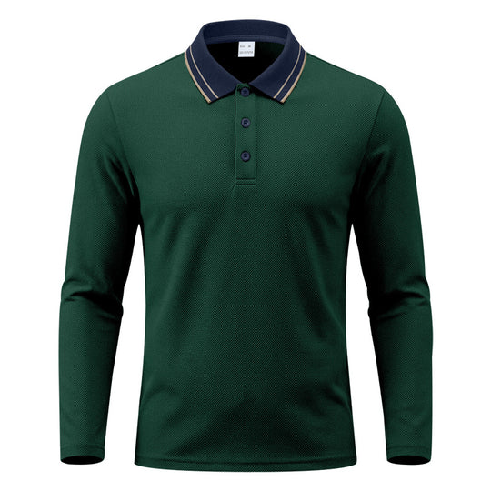 Herren nan langärmeliges Piqué-Poloshirt mit kontrastkragen und dreifach geknöpfter Leiste EB