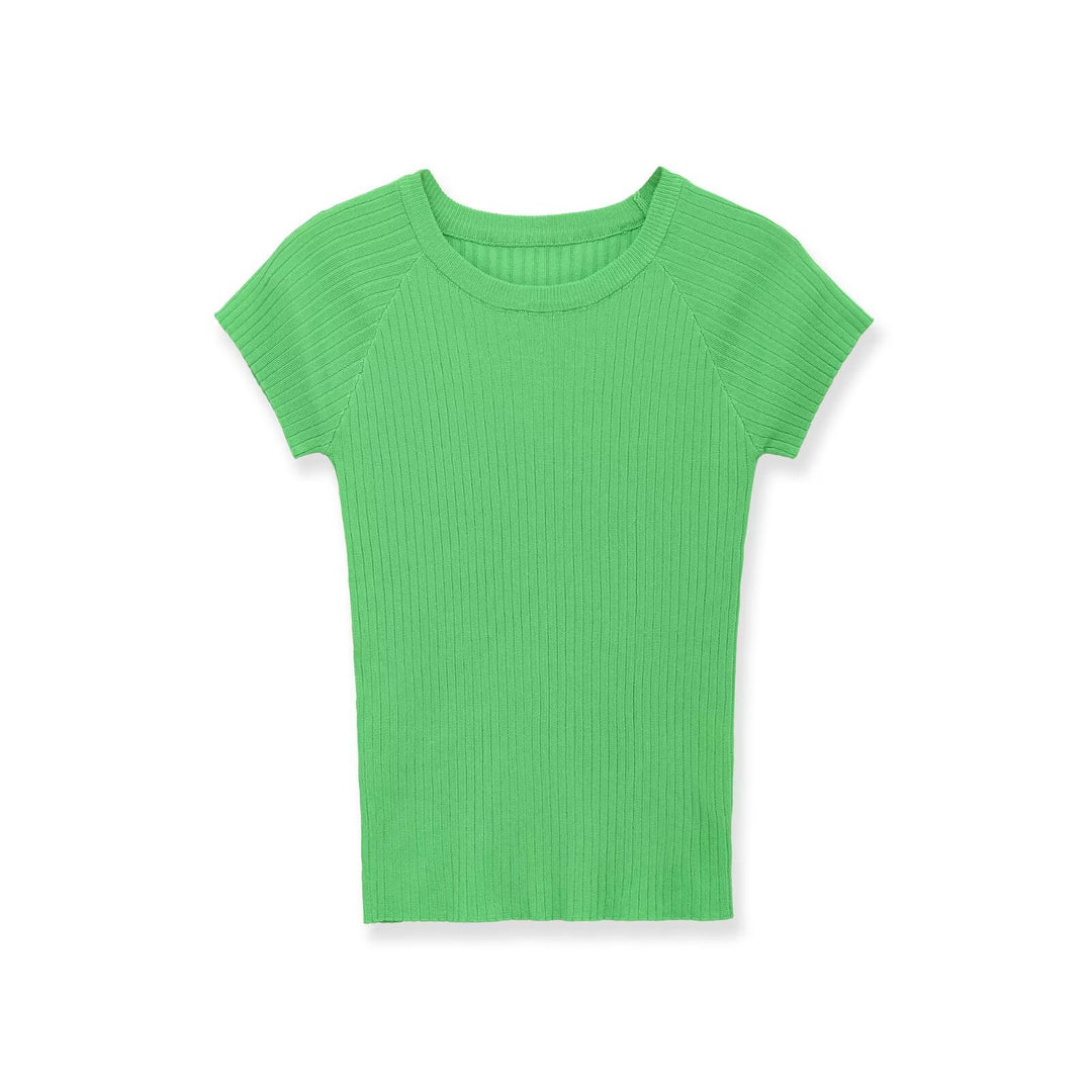 Damen figurbetontes Ripp-T-Shirt mit kurzen Ärmeln EB