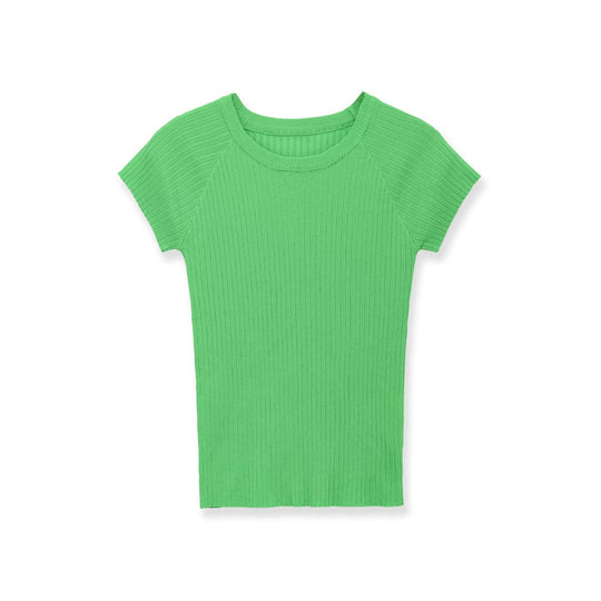 Damen figurbetontes Ripp-T-Shirt mit kurzen Ärmeln EB