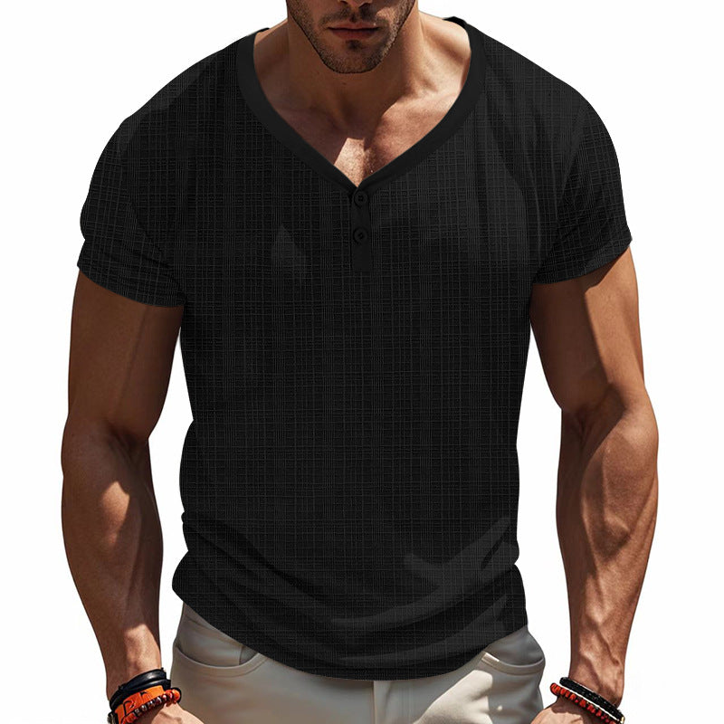 Herren Kurzarm Henley-Shirt mit strukturiertem Design und praktischen Knopfdetails EB