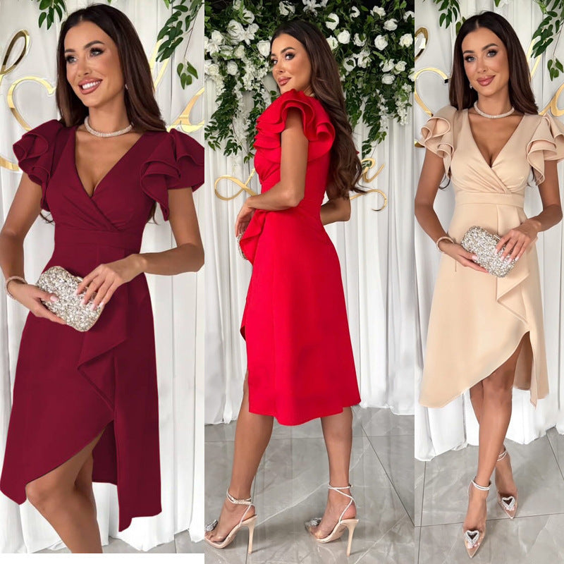 Damen Elegantes Wickelkleid mit Rüschendetails EB