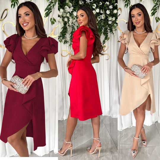 Damen Elegantes Wickelkleid mit Rüschendetails EB