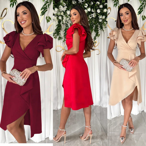 Damen Elegantes Wickelkleid mit Rüschendetails EB